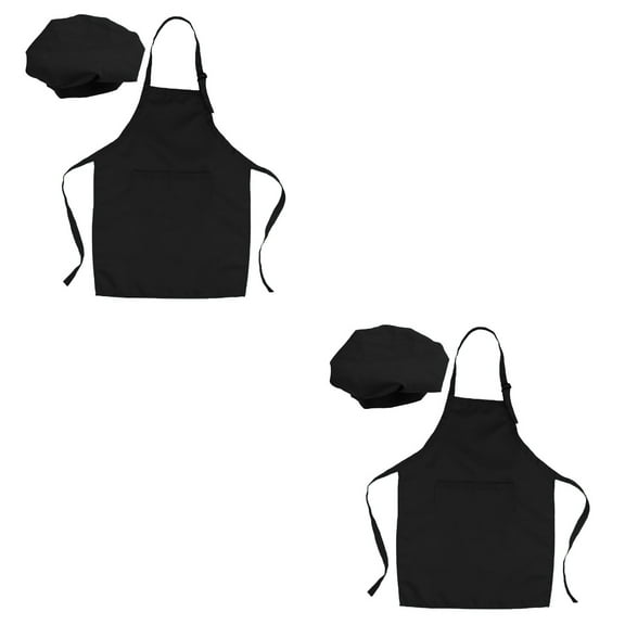 2 Sets Kids Chef Apron Hat Children Painting Clothes Baking Art Black Dress Outfit Toddler