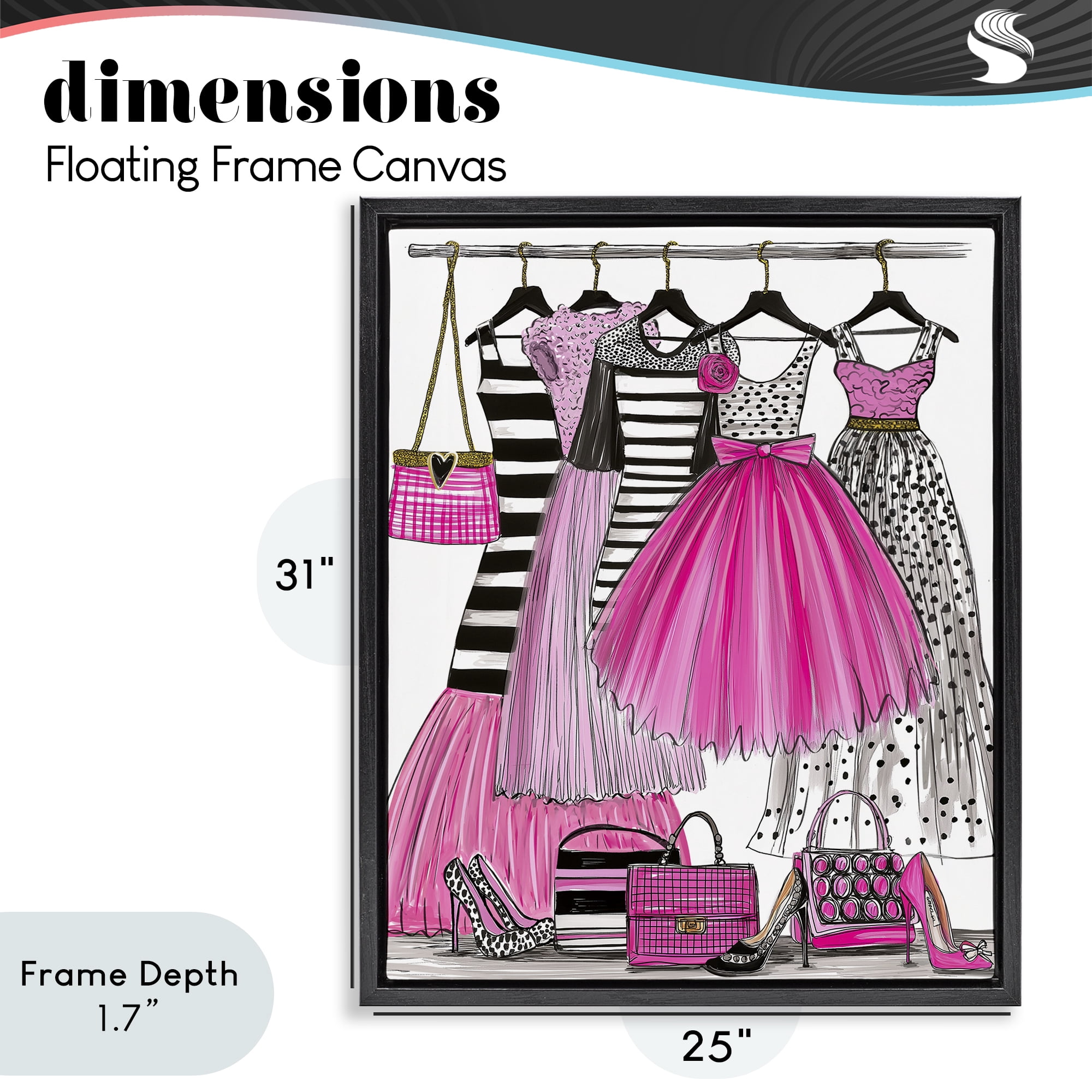 Stupell Industries Chic Pink Tulle Dresses Black Framed Floater Canvas Wall Art, design by Jess Stempel