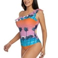 thumbnail image 2 of Easygdp Beach with Palm Trees Women's One Shoulder Ruffle Monokini Bathing Suits with Removable Chest Pad, Quick Drying - Medium, 2 of 8