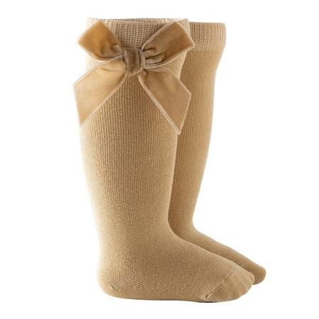 

Binpure Baby Girls Knee High Socks Classic Solid Color Cotton Socks with Velvet Bow for Infants