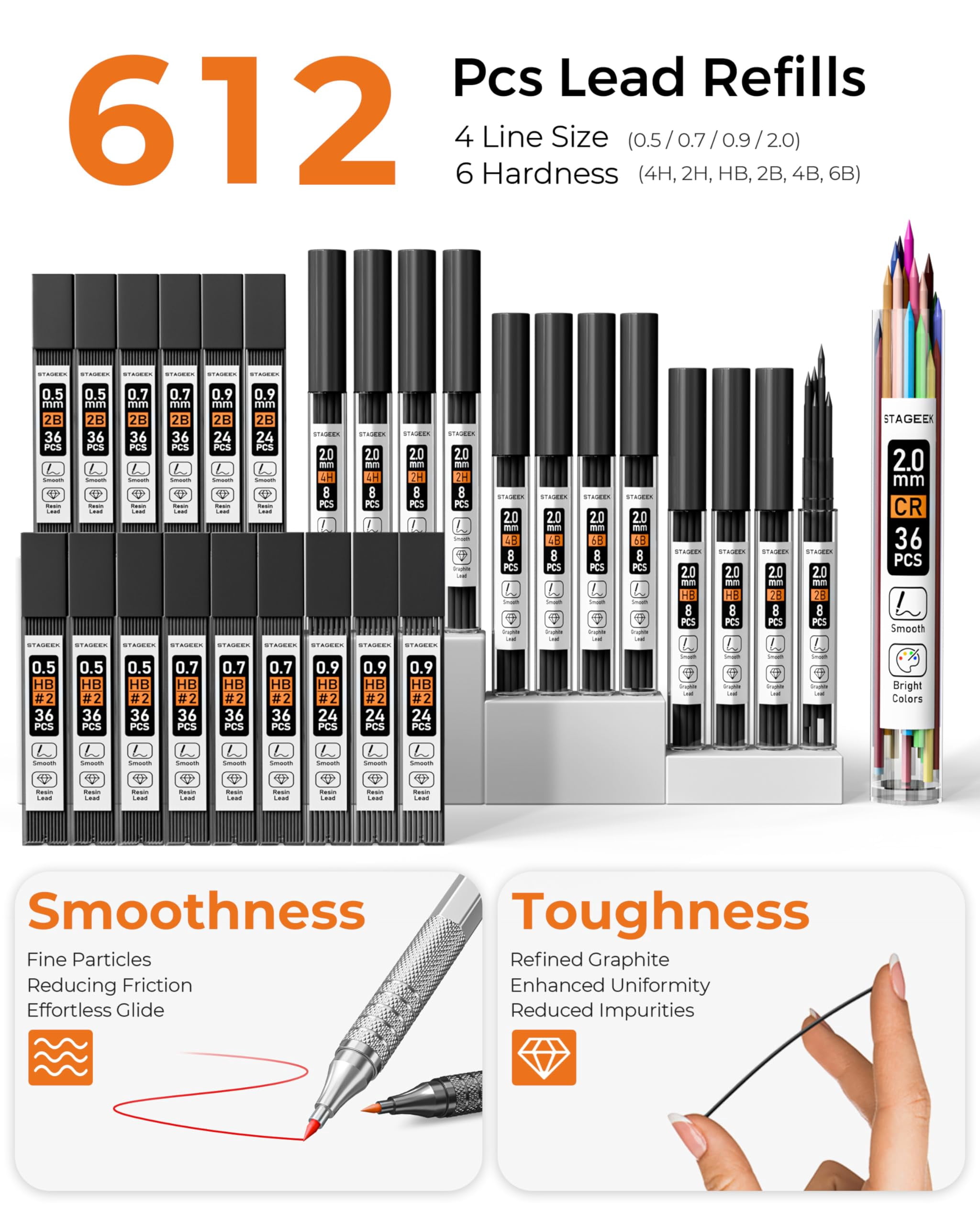 45PCS Black & Silver Metal Mechanical Pencil Set in Leather Case, 0.5, 0.7, 0.9, 2.0mm Drafting Pencils with 28 Tubes(6B 4B 2B HB 2H 4H & Colors)Lead Refills for Art Drawing, Sketching,Writing