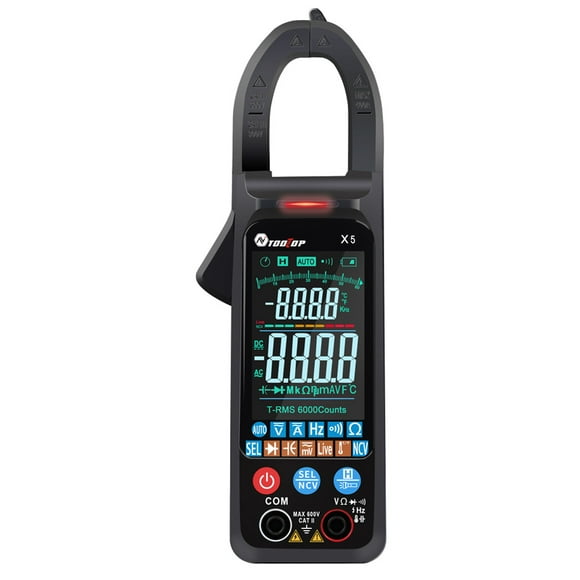 TOOLTOP X5 Handheld Portable Multifunction Clamp Meter LCD Display ℃/℉ Switch NCV Measuring Direct Current AC Current Voltage Resistance Capacitor Temperature Frequency Diode Measuring Automatic Measu