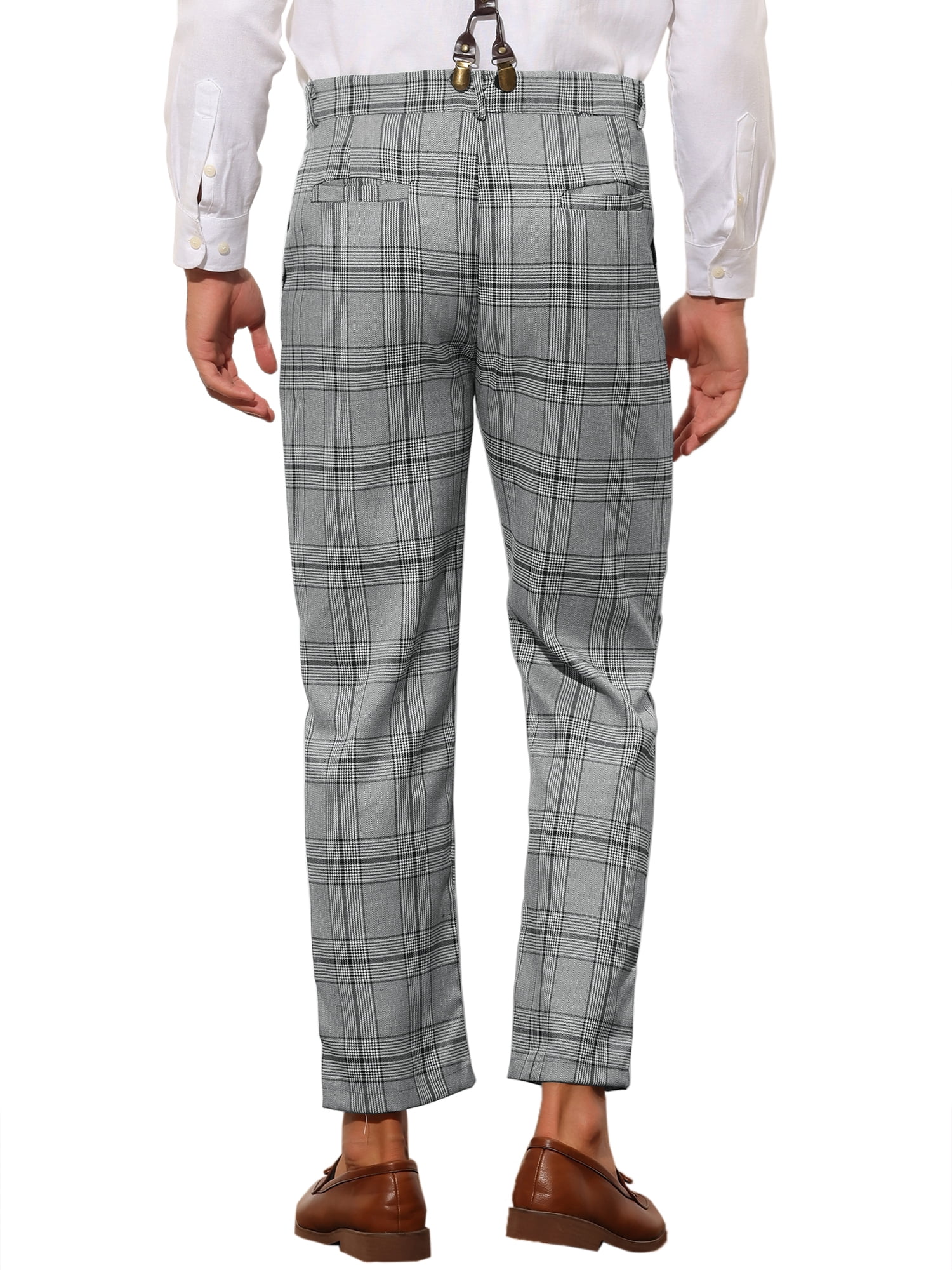 Lars Amadeus Men's Checked Dress Pants Business Plaid Pants with Suspenders