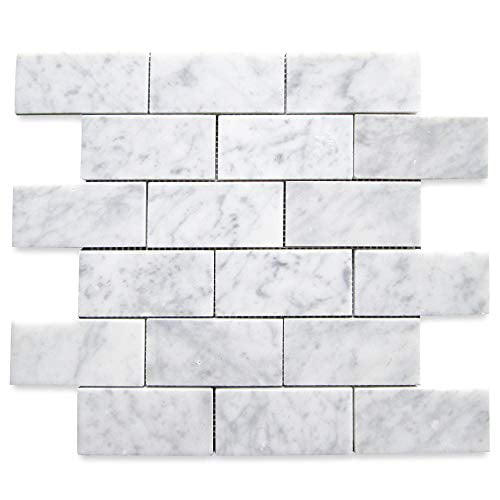 Grand Brick Subway Mosaic Tile Polished, White Stone Backsplash Bathroom