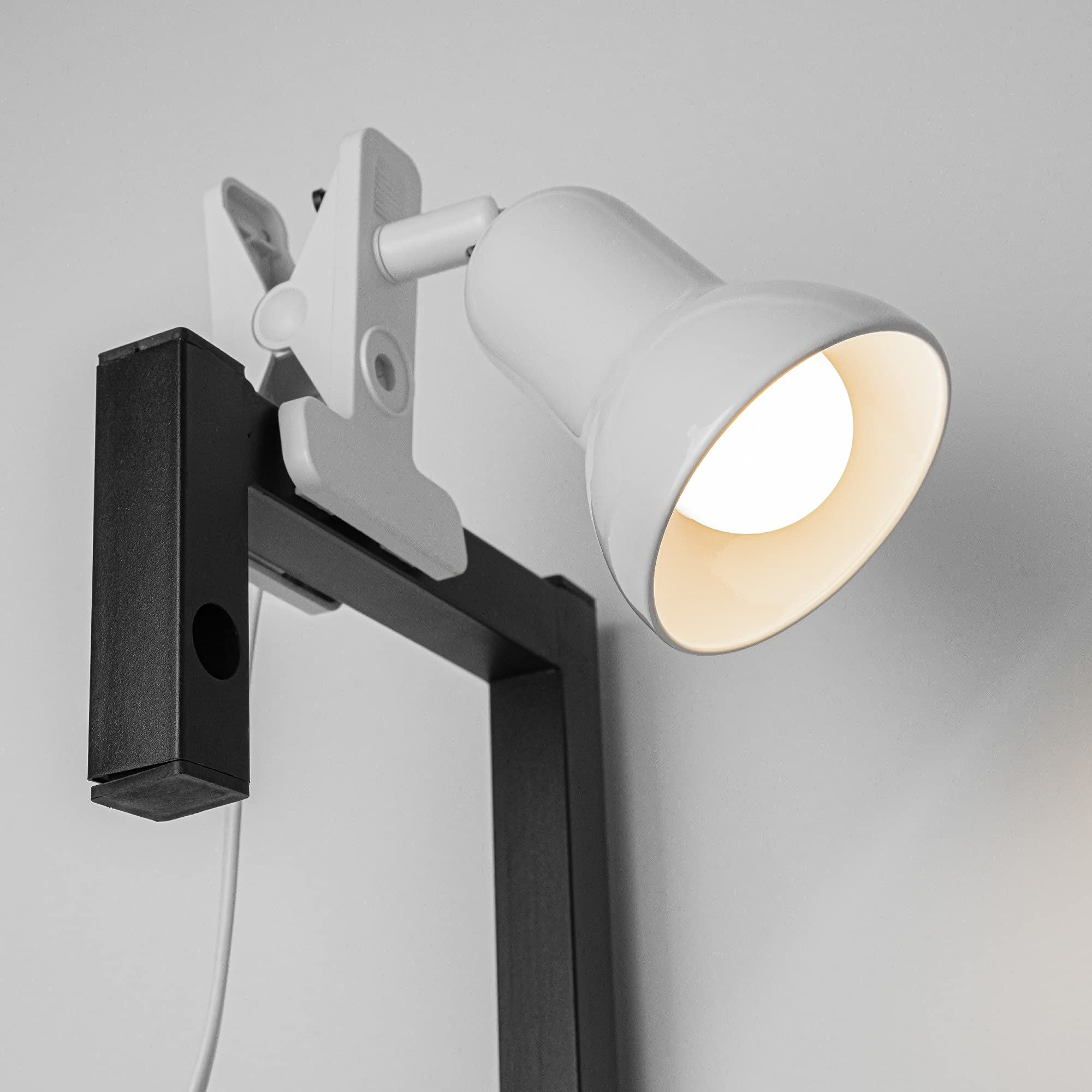 Kiven Clip on Lamp with Clamp Base and Adjustable Light Arm, Dimmable Desk Lamp with Timing Setting, E26 Socket(Bulb Not Included)