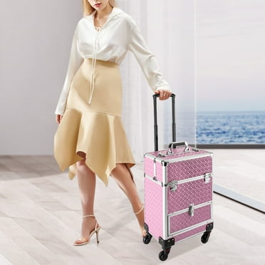SHZICMY Rolling Makeup Train Case Cosmetic Trolley Makeup Storage Organizer Luggage Box