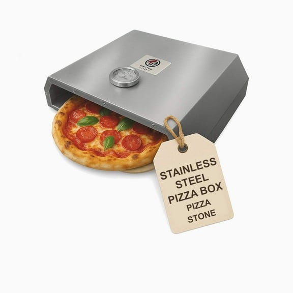 United Fire Stainless Steel Pizza Box with Stone and Thermometer – Pizza Oven Attachment for Gas & Charcoal BBQ Grills