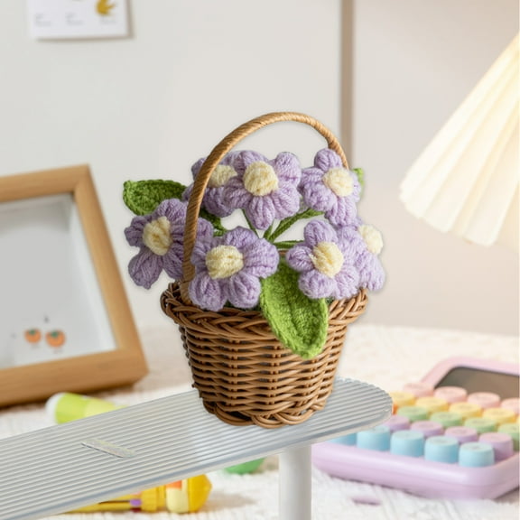 Fufafayo under $5 Hand Woven Mini Flower Basket, Hand Woven Flower Basket, Mini Valentine's Day Gift with Artificial Roses, Knitted Simulation Floral Arrangement