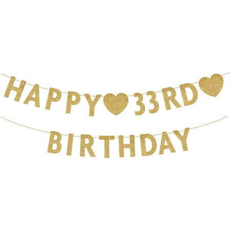 Gold Happy 33rd Birthday Banner, Glitter 33 Years Old Woman or Man ...