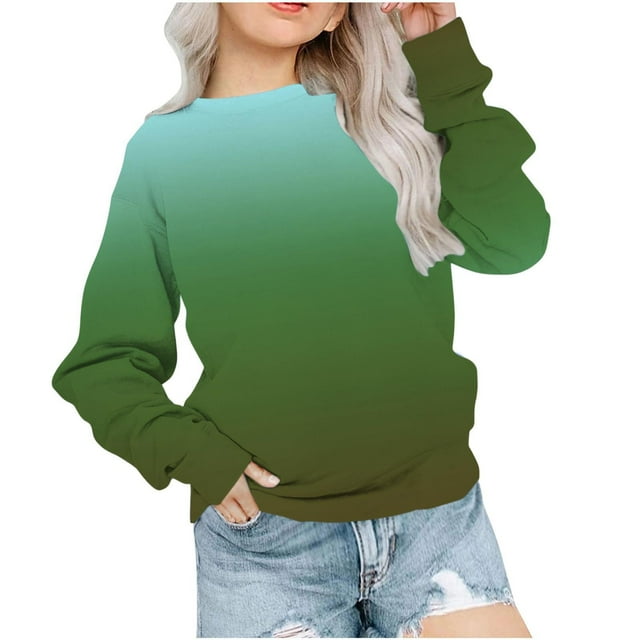 Floleo Chandail à Col Rond à Manches Longues pour Tout-Petits Filles Garçons, Mode, Imprimé Dégradé, Chandail Chaud, Hauts pour Enfants, Printemps Automne, 1-12 Ans (Vert, 9 Ans)