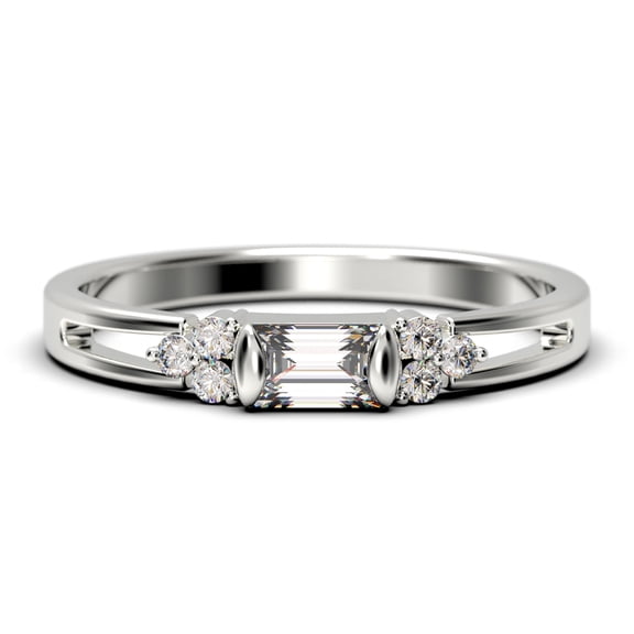 Minimalist 1.00 Carat Baguette Cut Moissanite & Diamond Engagement Ring in 10k White Gold