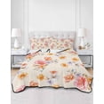 thumbnail image 2 of Quilts King Size Bedding Set, Spring Flowers Lightweight Quilted Comforter, Yellow Pink Floral Pastoral Botanical Soft Reversible Bedspread Coverlet with Pillow Covers for All Season, 96" x 106", 2 of 7