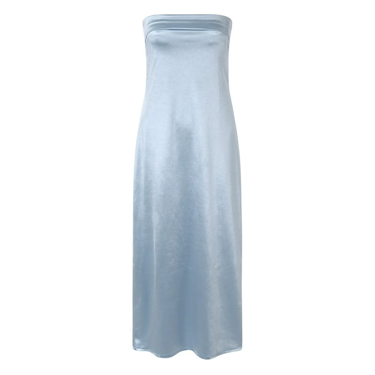 WTXUE Summer Dresses for Women 2024, Satin Strapless Dress Backless Bodycon  Maxi Dresses, Corset Dress, Wrap Dress, Petite Dresses for Women, Blue Dress  Women, Light Blue S