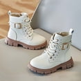 thumbnail image 6 of Babcutegg Girls Short Leather Boots Lace Up Adjustable Strap Low Heel Round Toe Shoes Fall Winter Casual Martin Boots Beige Size 10.5 Little Kid, 6 of 8