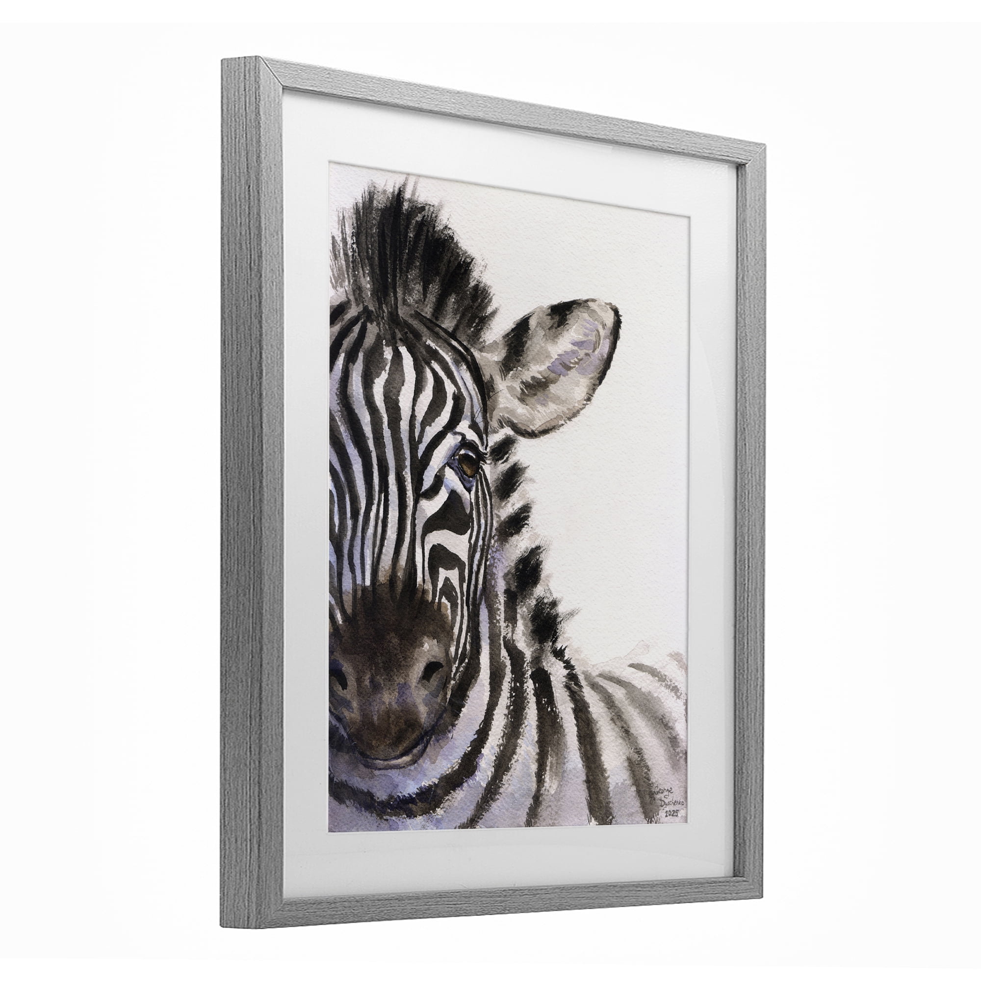 Stupell Industries Zebra Portrait on White Gray Framed Print Under Glass, design by George Dyachenko