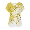 thumbnail image 4 of Pincandy Women's-Neck Fashion Casual Short-Sleeved Spring And Summer Tunic Tops V Neck Summer Shirts Floral Print Tops Dressy Blouse,Yellow,XL, 4 of 5