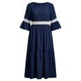 thumbnail image 3 of Bosfbaoi Maxi Dresses for Women Round Neck 3/4 Bell Sleeve Lace Trim Tiered Flowy Boho Long Dress, 3 of 8