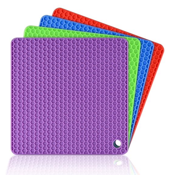 Silicone Trivet Mats Pot Holders Hot Pads Spoon Rest, Multipurpose Trivet for Hot Dishers Heat Resistant Food Grade Silicone Set of 4