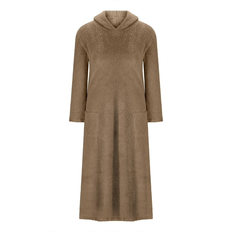 sale on winter dresses RYDCOT Fall Winter Dresses for Women 2024 Women's Casual Fluffy Fleece  Sherpa Hooded Dress Oversized Plush Fuzzy Pullover Coat with Pockets Sale  or Clearance