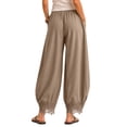 thumbnail image 5 of Women's Casual Pants Elastic Waist Patch Lace Pant With Pockets Baggy Straight Leg Trousers, 5 of 7
