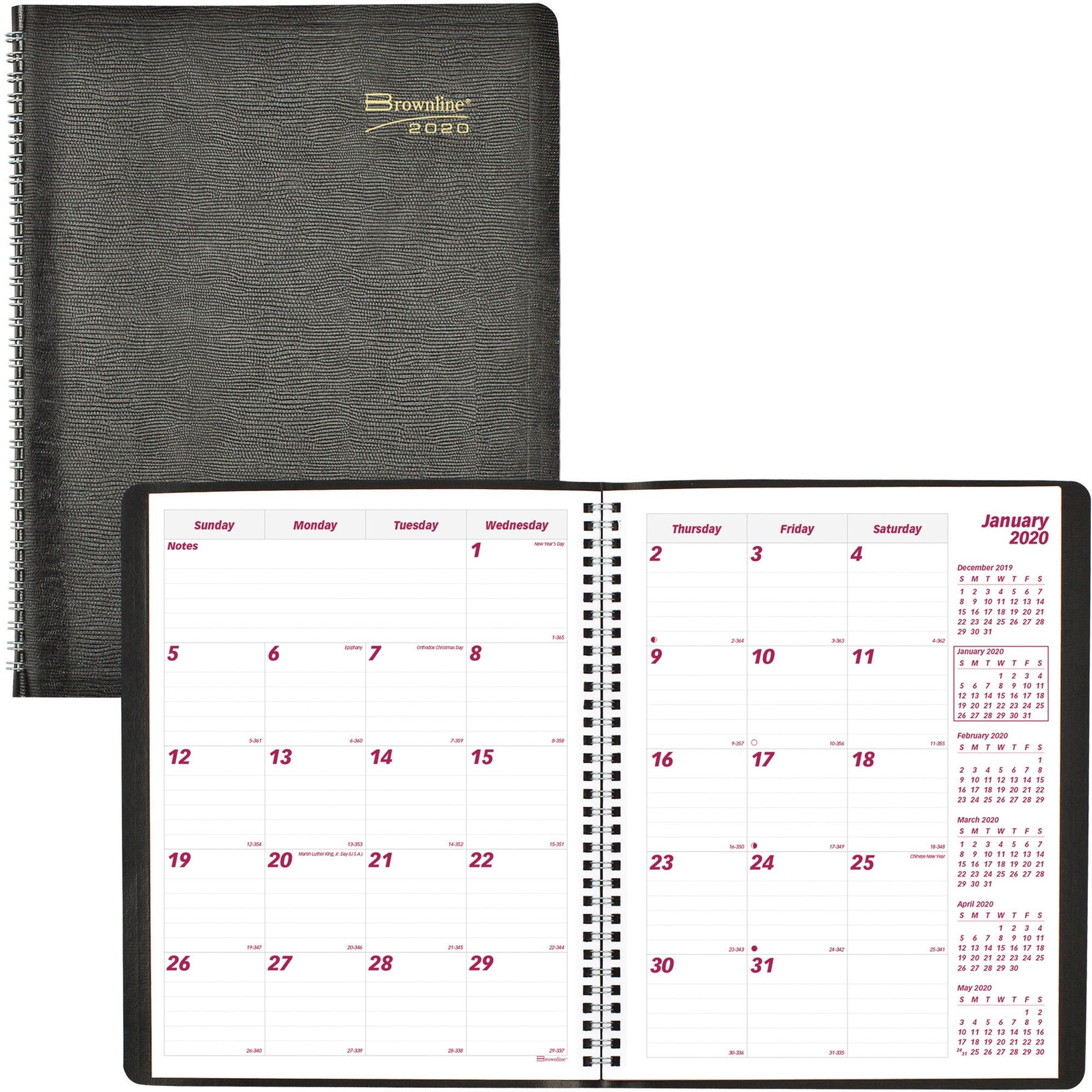 Brownline Soft Cover 14Month Monthly Planner, Black