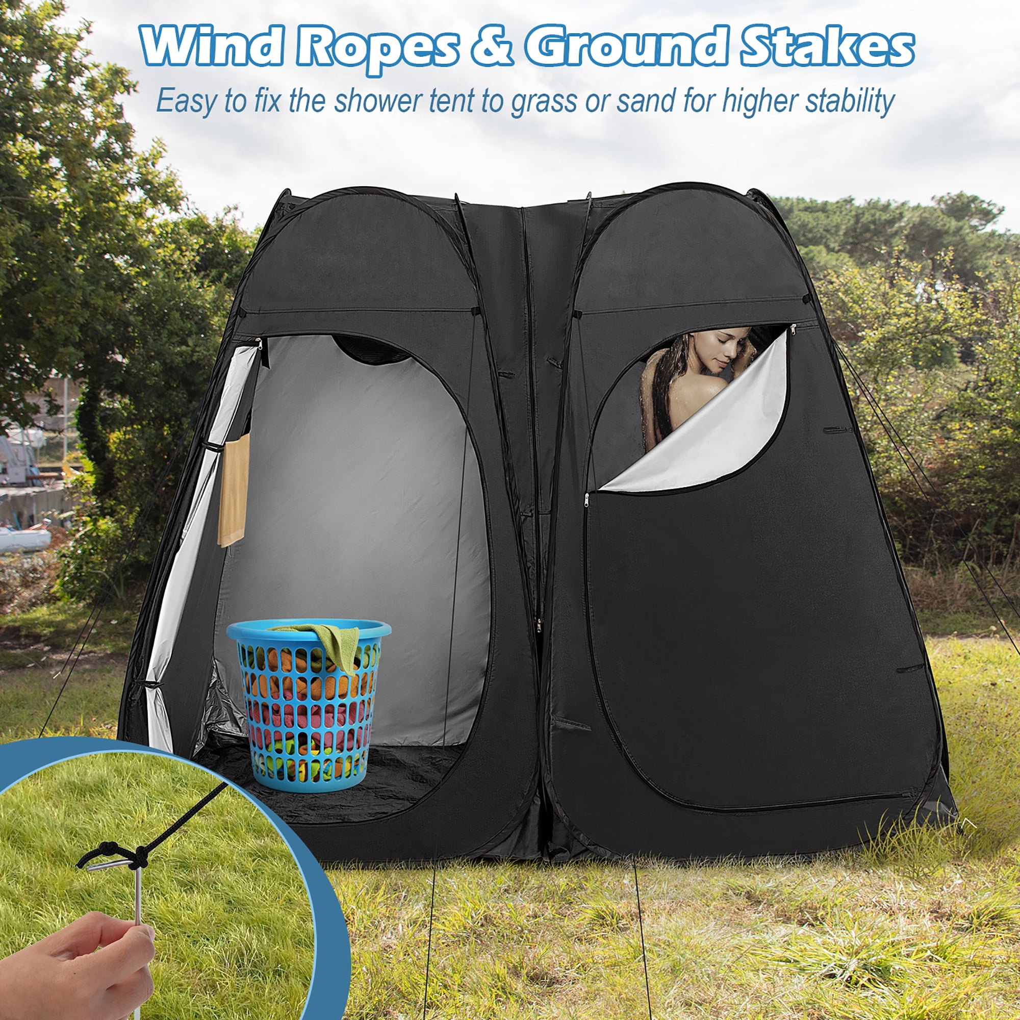 Costway Outdoor 7.5FT Portable Pop Up Shower Privacy Tent Dressing Changing Room Camping Black