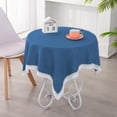 thumbnail image 4 of Cotton Linen Square Table Cloth:Farmhouse Table Cover Stitching Tassel,Washable Square Round Table Protector,Tabletop Decorations for Dinning Room Party Kitchen (Tassel - Navy Blue, 36"×36"), 4 of 10
