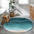 thumbnail image 4 of Turquoise Ombre Stripe Round Rugs 3ft, Summer Beach Abstract Waves Moires Non Slip Washable Rug Runner, Low Pile Indoor Floor Carpet Mat Bathroom Rugs for Living Room, Bedroom, Kids Room, 4 of 9