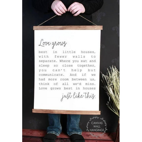 Wood Canvas Sign Wall Hanging, Love Grows Best Little Houses Wall Art 19x24-Inch