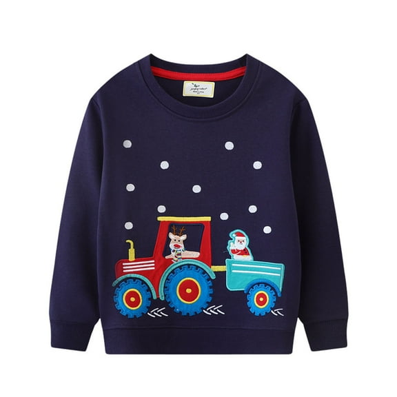 Ulitacool Boy'S Christmas Sweatshirt Xmas Crewneck Blouse Long Sleeve Pullover Crewneck Shirts Cartoon Tee For Kids Winter Tops Simple Style Adorable Shirt Navy 12-18 Months