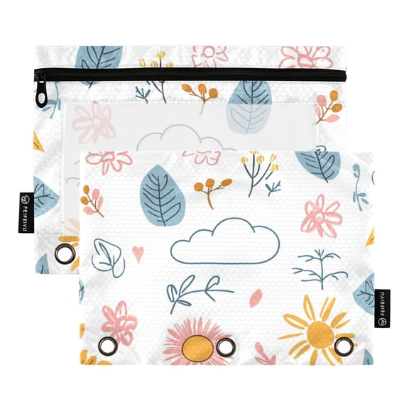 FORMRS 2 Pack Pencil Pouch for 3 Ring Binder with Clear Window Zipper Case, Cartoon Doodles