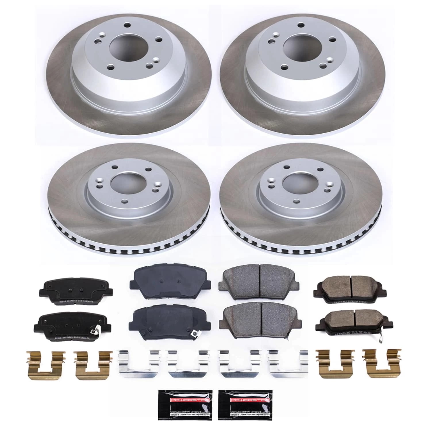PowerStop Front and Rear Semi-Coated Rotor and Low-Dust Ceramic Brake Pad Kit SC8009