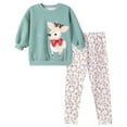 thumbnail image 3 of DHFJKG Kids Girl Christmas Clothes Outfits Reindeer Design Crew Neck Long Sleeve Sweatshirt With Floral Pants Outfit For 2-8 Years 2 Piece Xmas Versatile Sets, 3 of 9