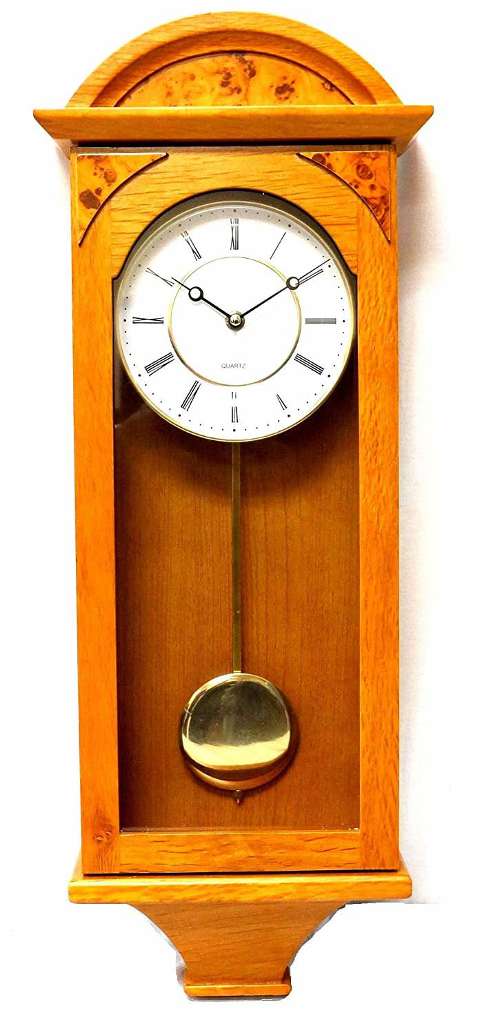 J&D Best Pendulum Wall Clock Silent retro vintage classic Wood Battery Operated 