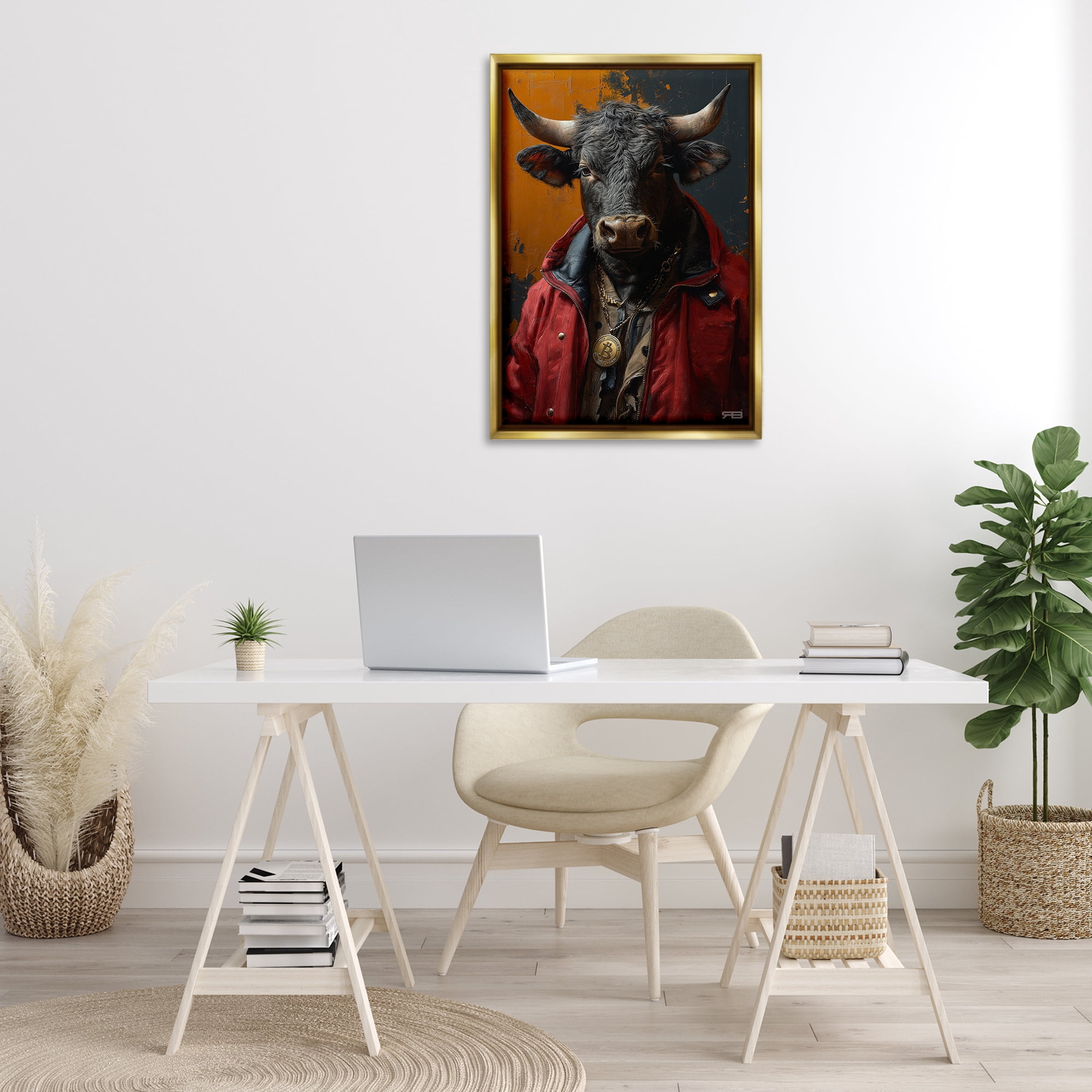 Stupell Industries Street Style Cattle Novelty Painting Gold Floater Framed Art Print Wall Art, 21 x 31