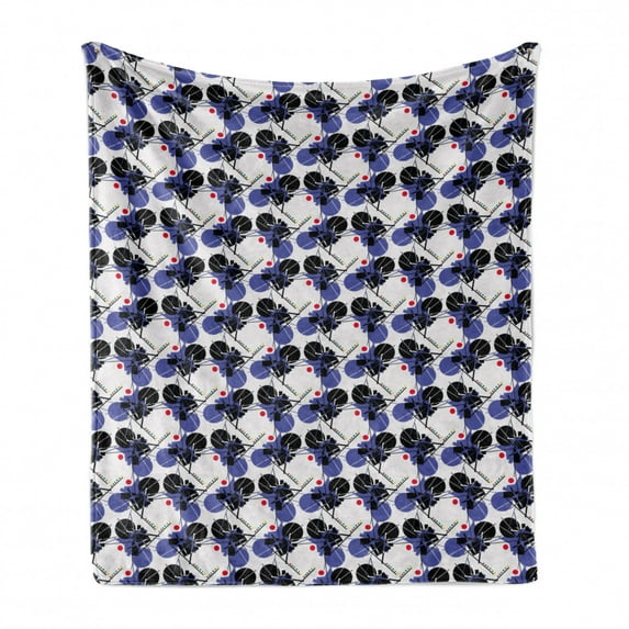 Geometric Soft Flannel Fleece Throw Blanket, Contemporary Pattern with Round Squares and Lines, Cozy Plush for Indoor and Outdoor Use, 70" x 90", Violet Grey, by Ambesonne