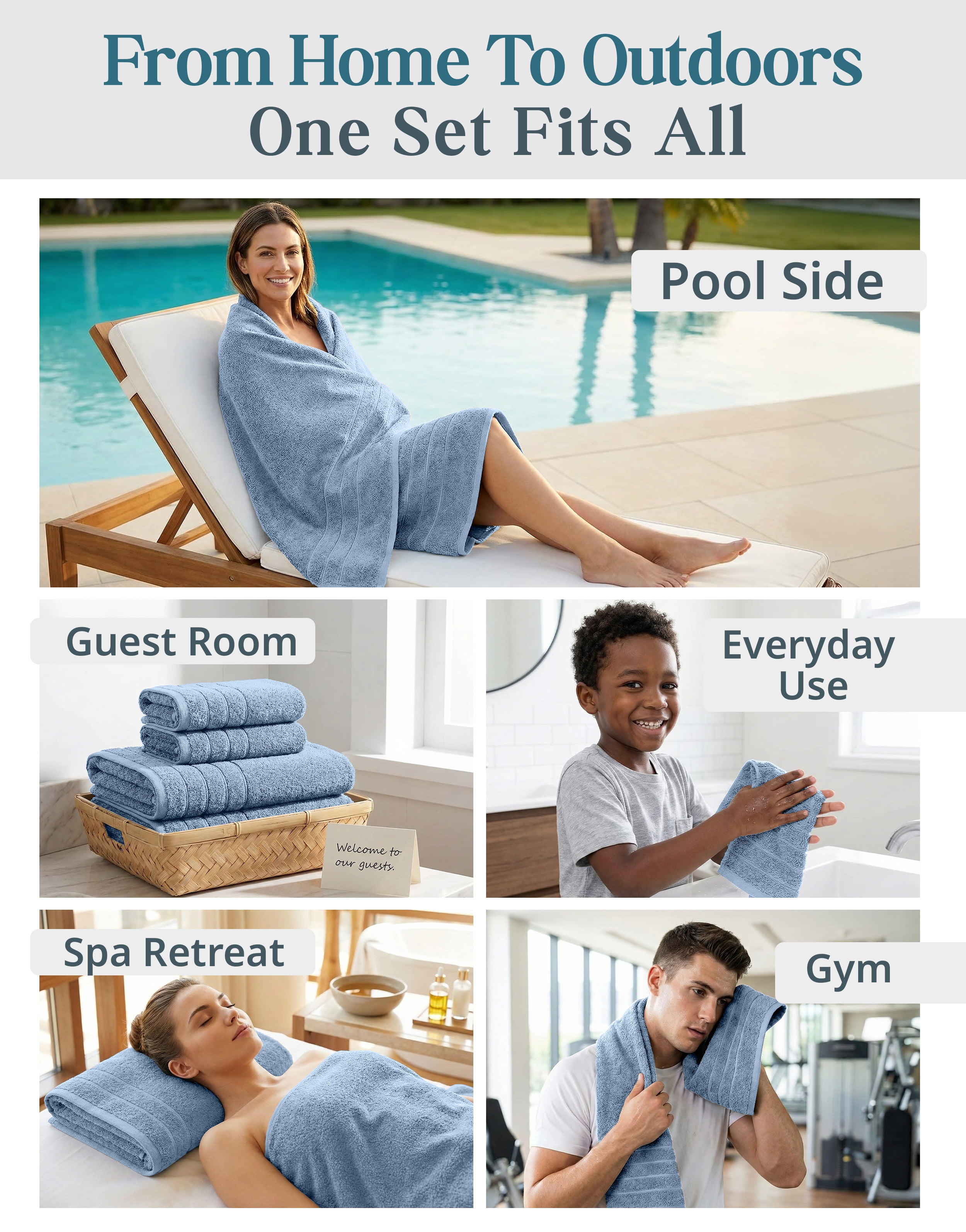 Casa Platino Bath Towel Set for Bathroom, 12 Piece Cotton Towel Set, Hand Towels & Washcloths - Soft & Durable for Everyday Use - Cerulean Blue