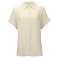 thumbnail image 6 of Alun Womens Texture Lightweight Breathable Tops Button down Dress Shirts Casual Short Sleeve Collared Summer Work Blouse with Pocket Soft Comfort for Daily Wear 1-Beige S, 6 of 6