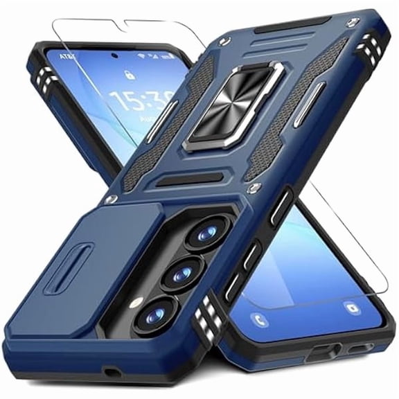 can Case for Samsung Galaxy S26 6.3-Inch with Slide Camera Cover Screen Protector(1 Pack), Rotated Ring Kickstand Military Grade Shockproof Protective Cover-Navy Blue