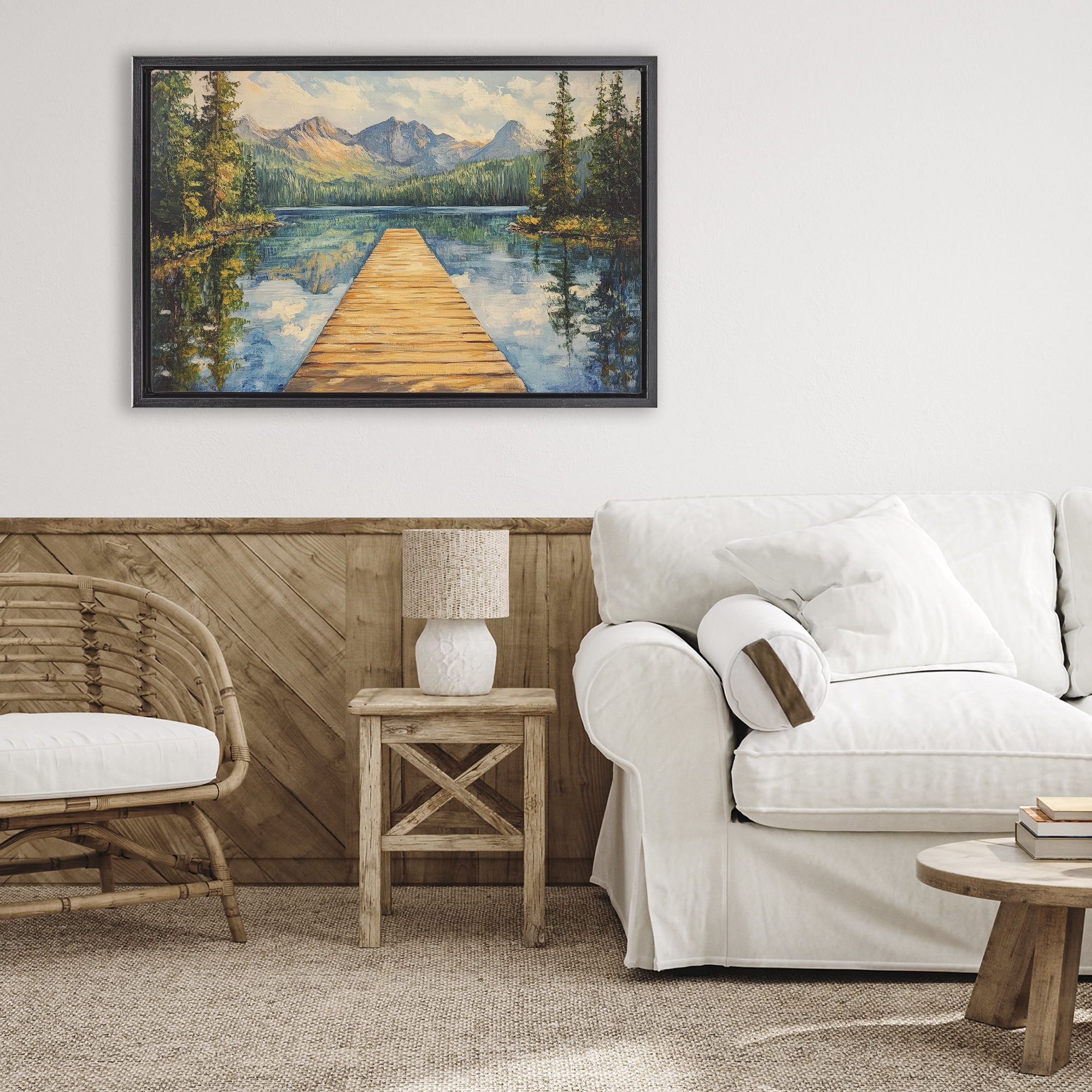 Stupell Industries Dock in The Mountains Black Framed Floater Canvas Wall Art, design by Petal Prints Design