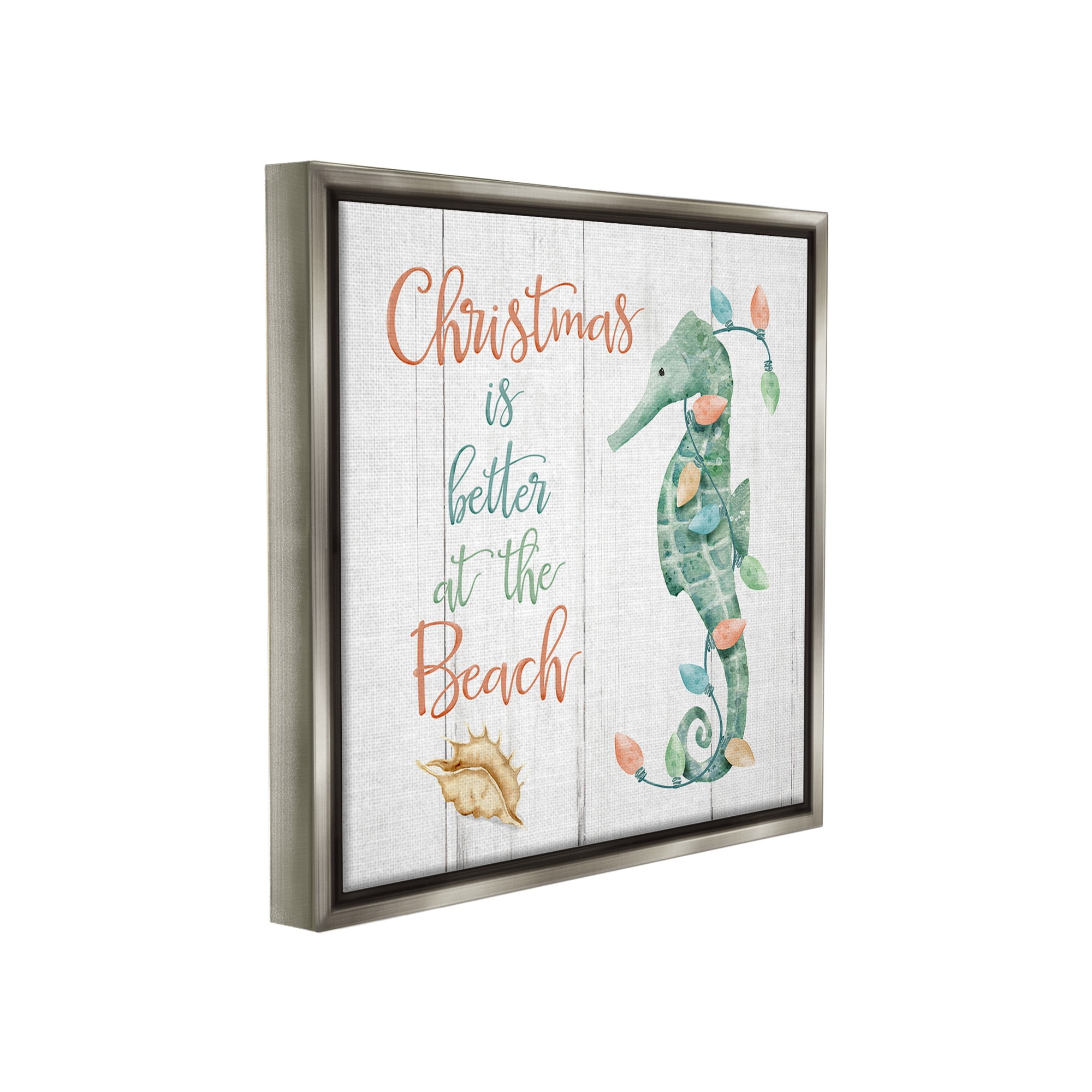 Stupell Industries Christmas Better At Beach Holiday Painting Gray Floater Framed Canvas Art Print Wall Art, 18 x 18