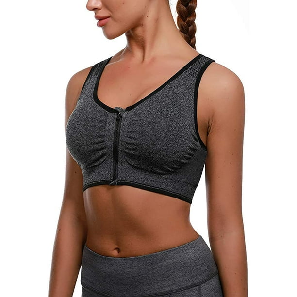 Zip Front Closure Sports Bra High Impact Padded Workout Crop Top