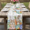 thumbnail image 4 of Spring Easter Table Runner 72 Inches, Bunny Eggs Floral Leaves Farm Wooden Grain Bed Runner Dresser Scarves Tabletop for Indoor Outdoor Parties/Ceremony/Banquet, 18" x 72", 4 of 8