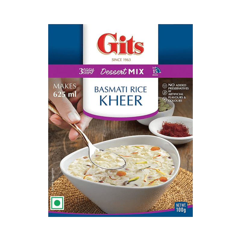 RICE DESSERT MIX, Looking for a delicious and easy to make dessert? Look no further than Gits Instant Mix Basmati Rice Kheer! Made with real basmati rice, this mix is perfect for making a traditional Indian rice pudding. Simply add milk and sugar to the mix and you'll have a creamy and delicious dessert in no time.