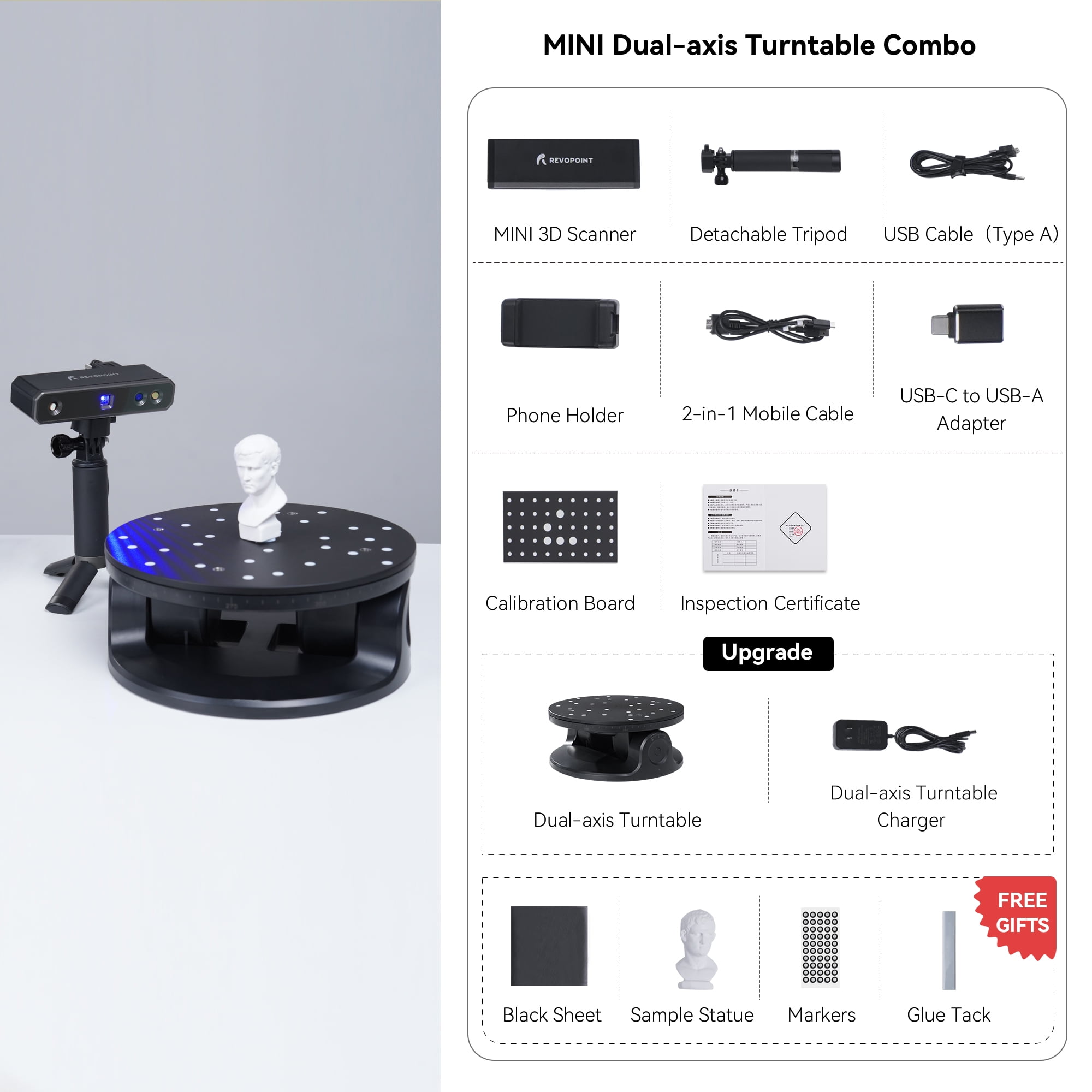 Revopoint MINI 3D Scanner 0.02 mm Precision Industrial Blue Light