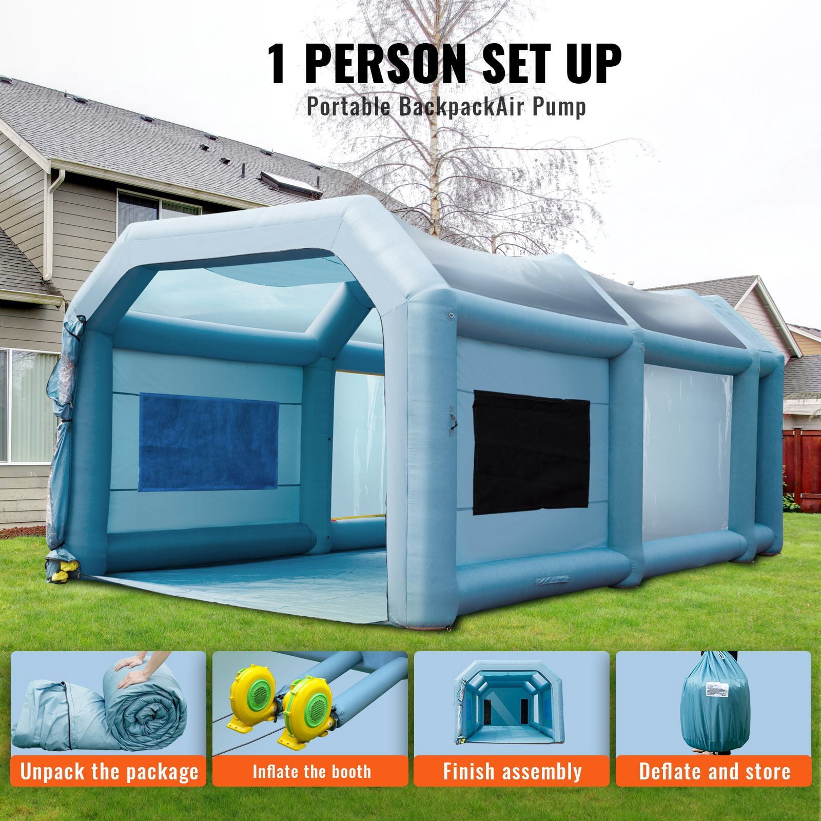 "Inflatable Paint Booth 20x10x8ft, Portable Spray Booth Tent with 480W+750W Blowers, Air Filter System for Car, Motorcycle, Garage, Workshop – Durable & Easy Setup"
