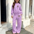 thumbnail image 2 of QTBIUQ Girls Two-Piece Fall Fashion Set Leopard-Print Bow Hooded Sweatshirt and Elastic Waist Wide‑Leg Pants Outfit Set, 2 of 6