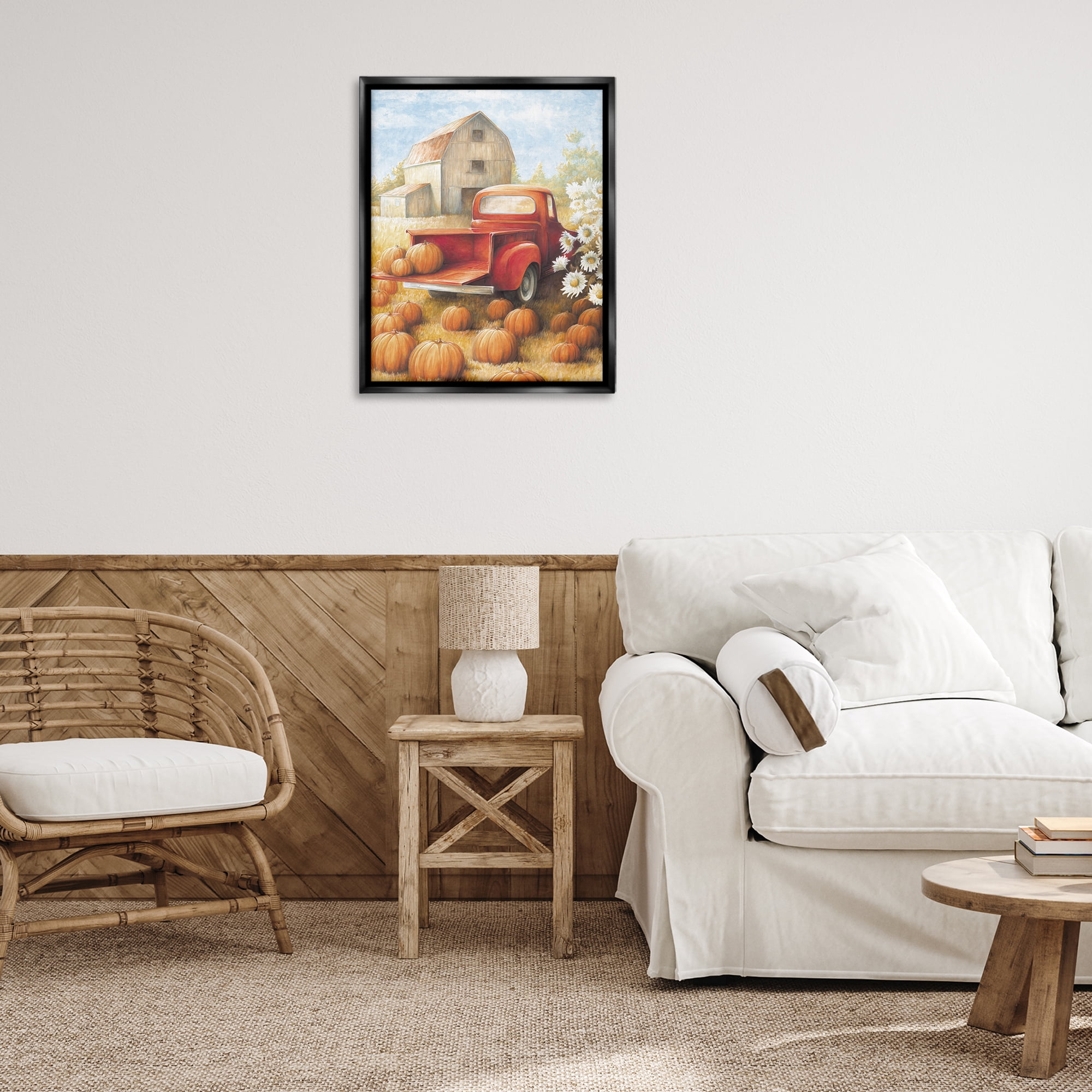 Stupell Industries Pumpkin Harvest Drop Off Landscape Painting Black Floater Framed Canvas Art Print Wall Art, 25 x 31