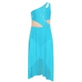 thumbnail image 4 of YUUMIN Kids Girls Latin Jazz Irregular Skirt Ballet Dance Performance Dancewear Gymnastics Leotard Dress Light Blue 10, 4 of 6