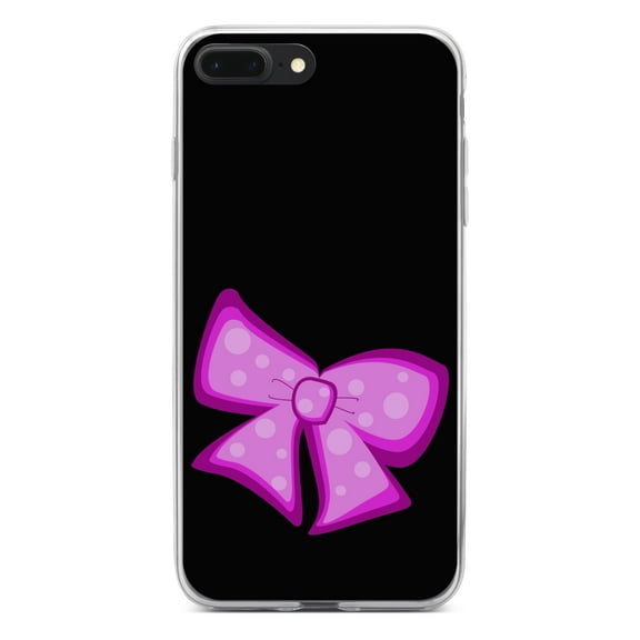 DistinctInk Clear Shockproof Hybrid Case for iPhone 7 PLUS / 8 PLUS (5.5" Screen) - TPU Bumper, Acrylic Back, Tempered Glass Screen Protector - Pink Black Bow Ribbon - Cartoon Bows / Ribbons